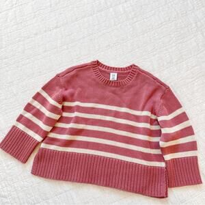 GAP Toddler 24/7 Split-Hem Stripe Sweater Pink White NEW 3 years